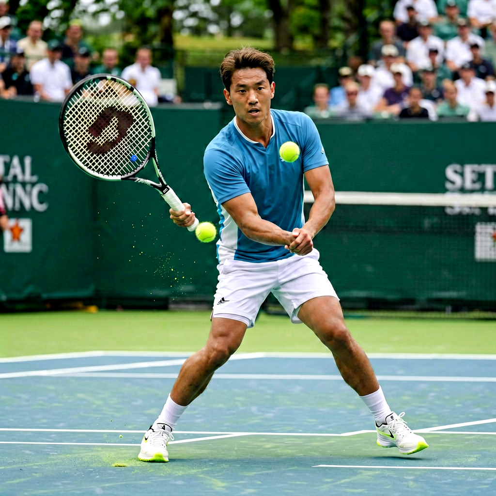 网球大满贯赛事中选手专注击球的场景